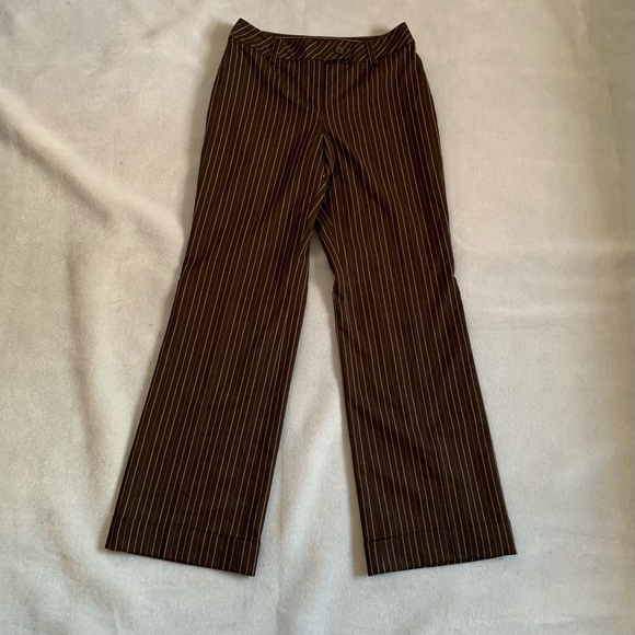 Y2K chocolate brown pinstripe low rise boot cut wide leg pants - Picture 1 of 12